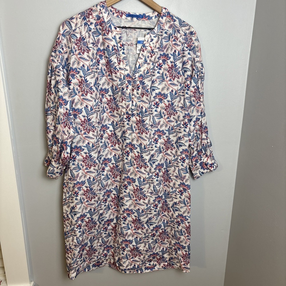 J. Mclaughlin Nylee 3/4 Sleeve Linen Dress Pockets Women's Large $228 NEW